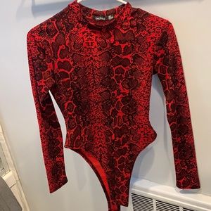 Red snakeskin bodysuit